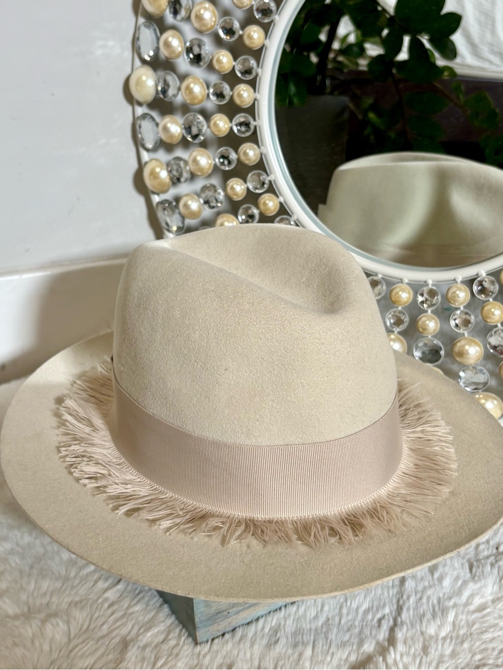 Brixton Joanna Wool Felt Fedora Hat Cream- Size S